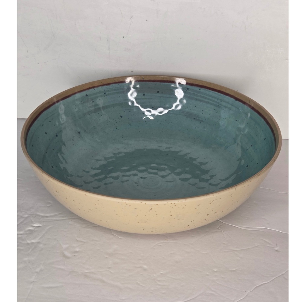 Food Network Melamine Serving Bowl Teal Blue Speckled Cream Beach Coastal